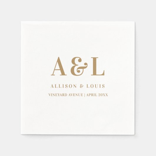 Wedding Monogram Minimalistisch White Gold Serviette (Vorderseite)