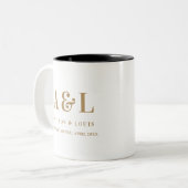 Wedding Monogram Minimalistisch White Gold Zweifarbige Tasse (Vorderseite Links)