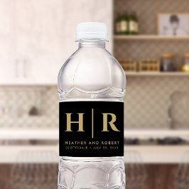 Wedding Monogram Modern Custom Bride and Groom Wasserflaschenetikett