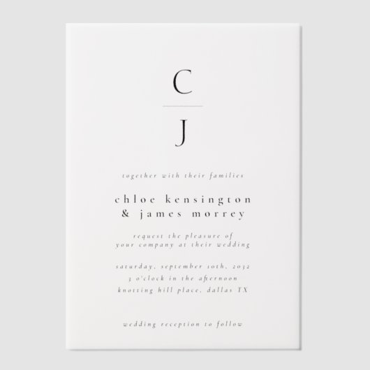 Wedding Monogram Modern Minimal Schwarz-weiß Pergament Einladungen (Vorderseite)