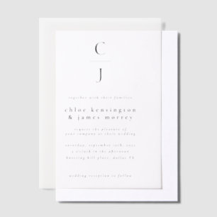 Wedding Monogram Modern Minimal Schwarz-weiß Pergament Einladungen