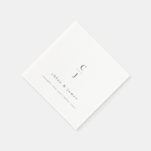 Wedding Monogram Modern Minimal Schwarz-weiß Serviette (Ecke)