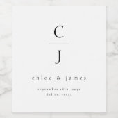 Wedding Monogram Modern Minimal Schwarz-weiß Weinetikett (Einzelnes Label)