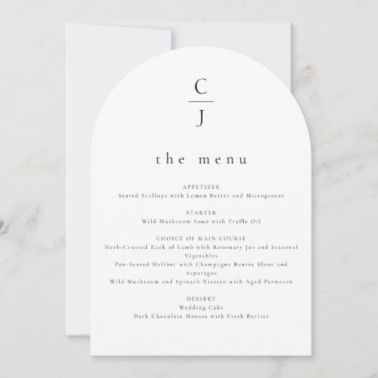 Wedding Monogram Modern Schwarz-weiß Arch Menu Car Einladung (Vorderseite)