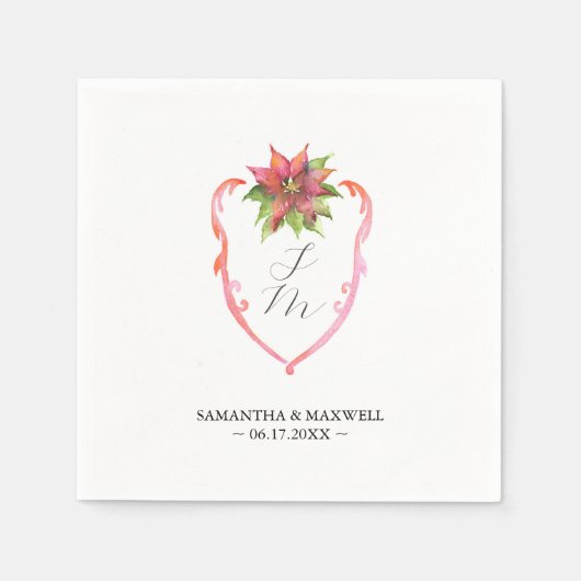 Wedding Monogram Napkins Poinsettia Serviette (Vorderseite)