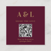 Wedding Monogram QR Code Burgundy Gold Begleitkarte (Vorderseite)