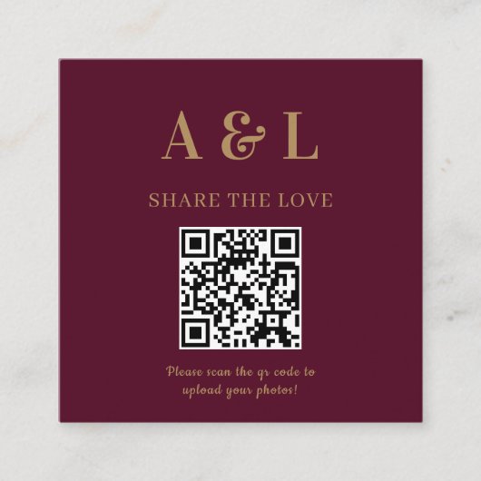 Wedding Monogram QR Code Burgundy Gold Begleitkarte (Vorderseite)