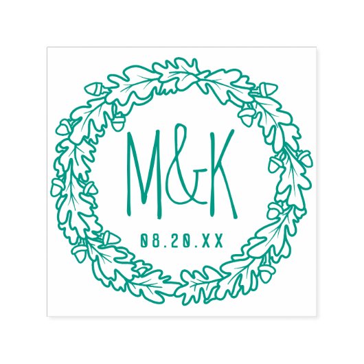 Wedding Monogram Save the Date | Oak Acorn Wreath Permastempel (Design)