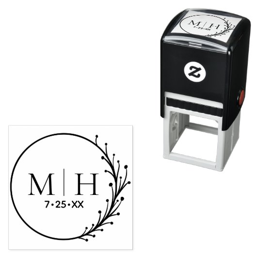 Wedding Monogram Save the Date Personalisiert Roun Permastempel (Beispiel)