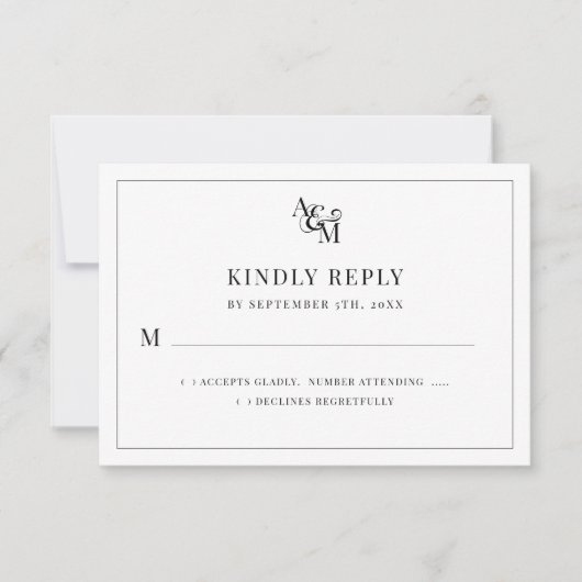 Wedding Monogram Schwarz-weiß Simple Elegant RSVP Karte (Vorderseite)