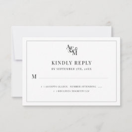 Wedding Monogram Schwarz-weiß Simple Elegant RSVP Karte