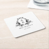 Wedding Monogram | Schwarzer und weißer Untersetze Rechteckiger Pappuntersetzer (angewinkelt)