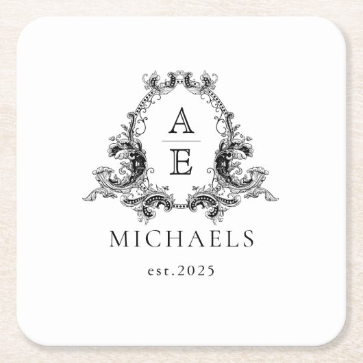 Wedding Monogram | Schwarzer und weißer Untersetze Rechteckiger Pappuntersetzer (Vorderseite)