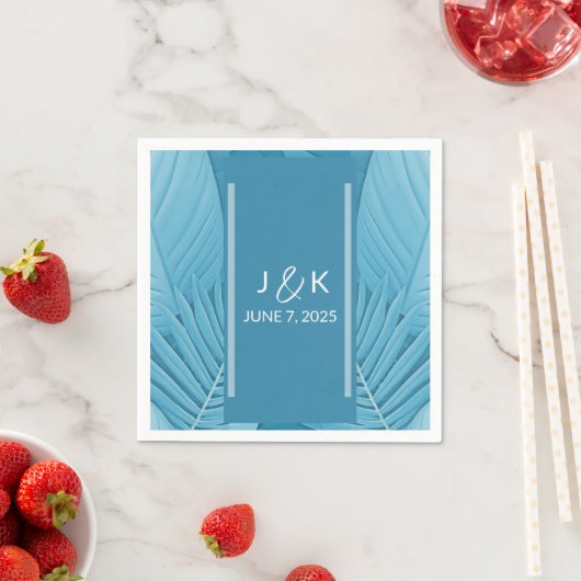 Wedding Monogram | Tropisch Aquamarin Serviette (Beispiel)