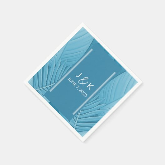 Wedding Monogram | Tropisch Aquamarin Serviette (Ecke)