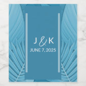 Wedding Monogram | Tropisch Aquamarin Weinetikett (Einzelnes Label)