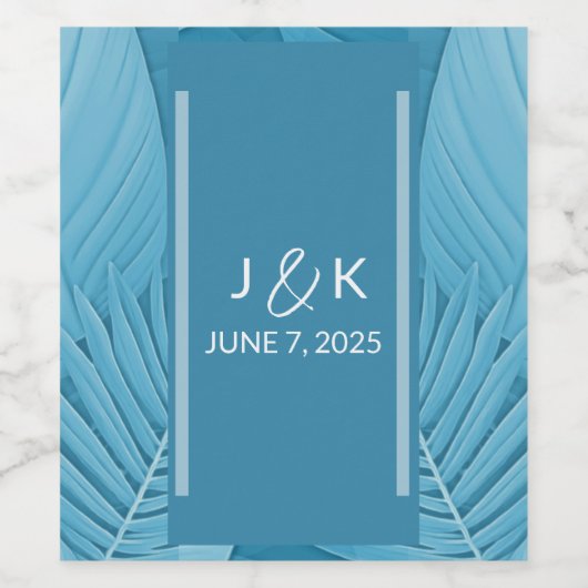 Wedding Monogram | Tropisch Aquamarin Weinetikett (Einzelnes Label)