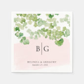 Wedding Monogram Watercolor Greenery Blush Pink Serviette (Vorderseite)