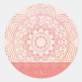 Wedding Monogramme Boho Chic Mandala Design Runder Aufkleber