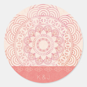 Wedding Monogramme Boho Chic Mandala Design Runder Aufkleber