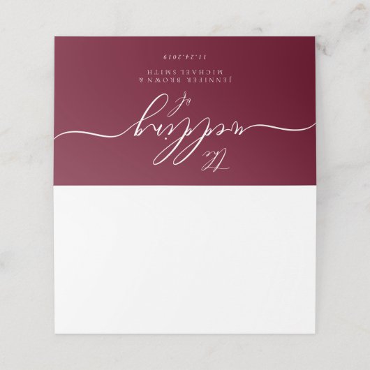 Wedding Name Simple Burgundy Platzkarte (Außenseite Aufgefaltet)