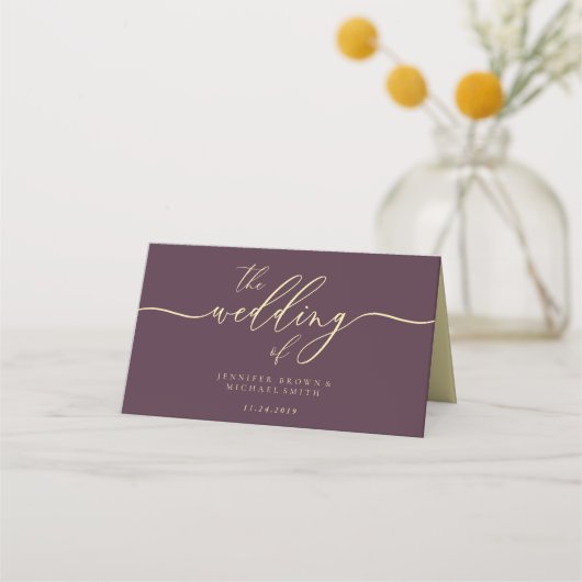Wedding Name Simple Midnight Fig Platzkarte (Rückseite)