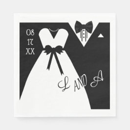 Wedding Napkin | Schwarz-weiße Bräunungsmonogramm Serviette