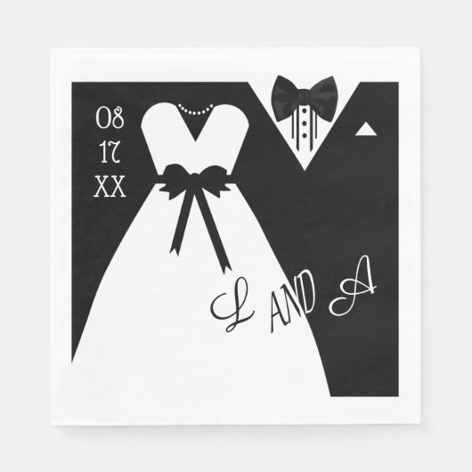 Wedding Napkin | Schwarz-weiße Bräunungsmonogramm Serviette (Vorderseite)