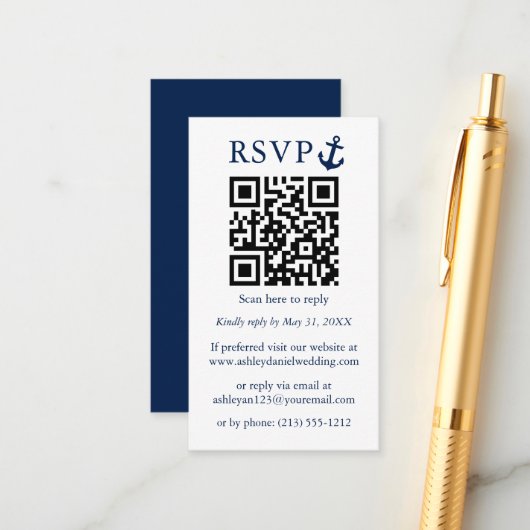 Wedding Nautical Blue Anchor QR UAWG Begleitkarte (Vorderseite/Rückseite Beispiel)