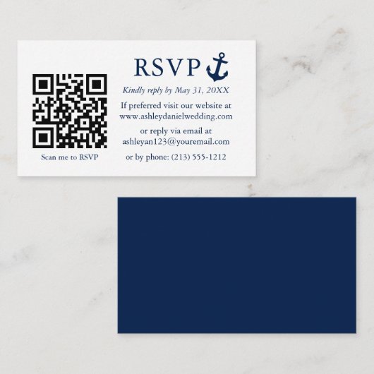 Wedding Nautical Blue Anchor UAWG QR Begleitkarte (Vorne/Hinten)