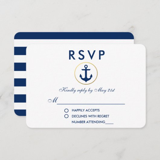 Wedding Nautical Blue Anchor UAWG RSVP Karte (Vorne/Hinten)