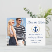 Wedding Nautical Blue Save the Date Foto W (Stehend Vorderseite)