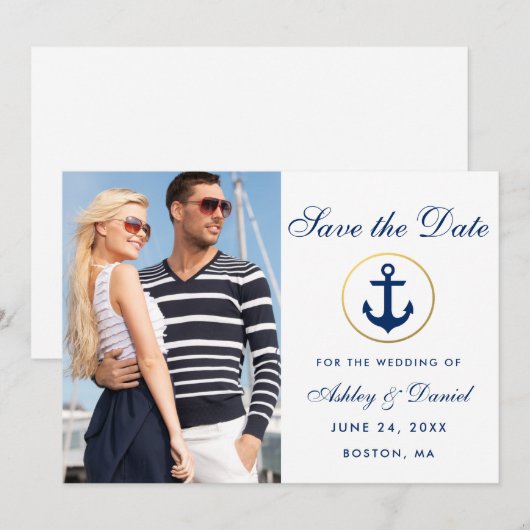 Wedding Nautical Blue Save the Date Foto W (Vorne/Hinten)