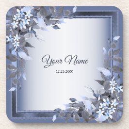 Wedding Navy Blue Floral Silver Gray Party Elegant Getränkeuntersetzer
