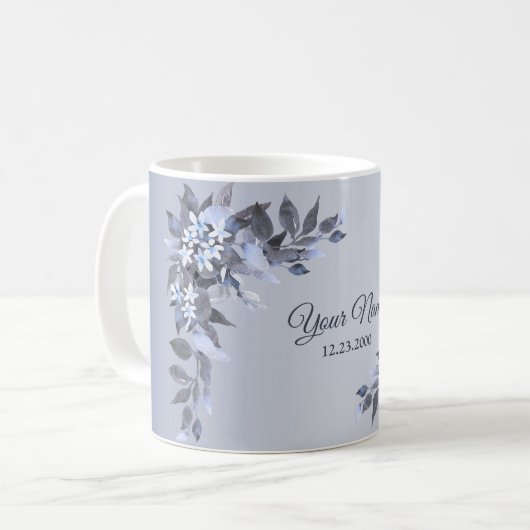 Wedding Navy Blue Floral Silver Gray Party Elegant Kaffeetasse (Vorderseite Links)