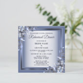 Wedding Navy Blue Floral Silver Rehearsal Dinner Einladung (Stehend Vorderseite)