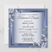 Wedding Navy Blue Floral Silver Rehearsal Dinner Einladung (Vorderseite)