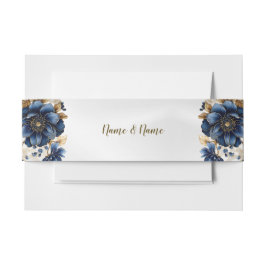 Wedding Navy Blue White Golden Floral Silver Einladungsbanderole