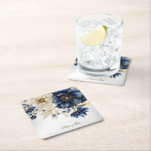 Wedding Navy Blue White Golden Floral Silver Rechteckiger Pappuntersetzer (Vor Ort)