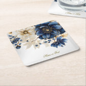 Wedding Navy Blue White Golden Floral Silver Rechteckiger Pappuntersetzer (angewinkelt)