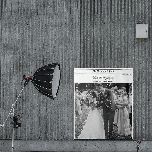 Wedding Newspaper Fun Photo Photobooth Backdrop Wandteppich