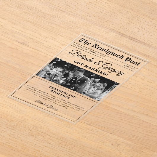 Wedding Newspaper Fun Schwarz-weißes Foto Vielen D Acryleinladungen (Ablage )