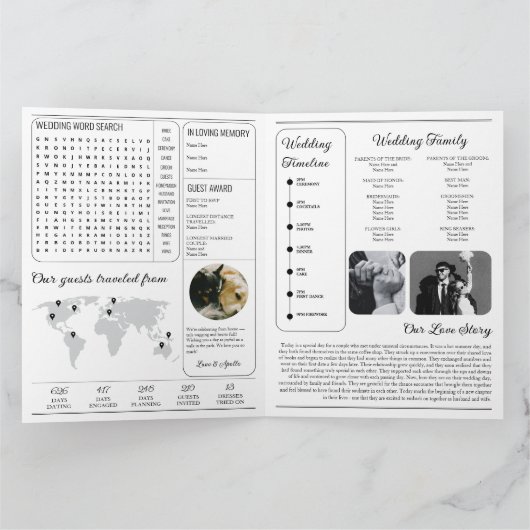 Wedding Newspaper Program Classic Black & White  Karte (Innenseite)
