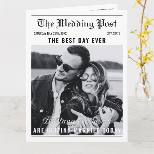 Wedding Newspaper Program Classic Black & White  Karte (Gelbe Blume)