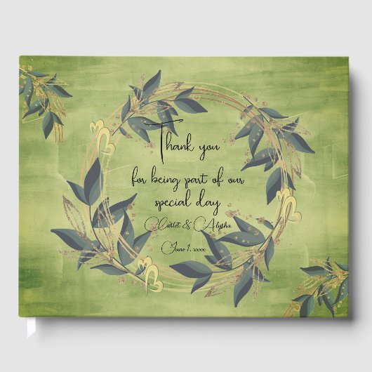 Wedding Olive Wreath Personalisiert Gästebuch (Vorderseite)