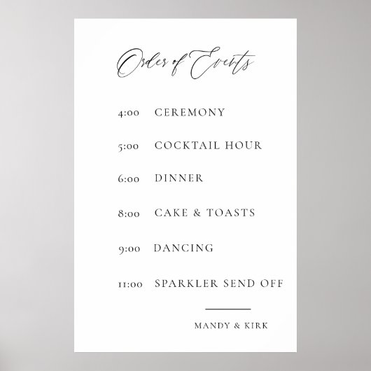 Wedding Order of Events Sign | Elegant Minimal  Poster (Vorne)