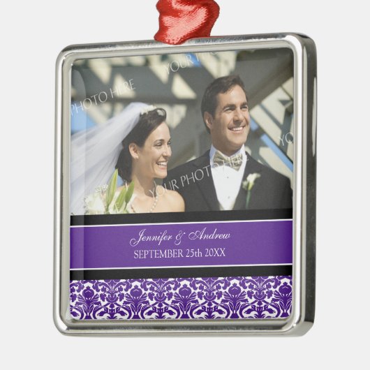 Wedding Ornament Favor Plum Black Damask Aus Metall (Links)
