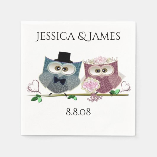 Wedding Owls personalisieren Paper Napkin Serviette (Vorderseite)