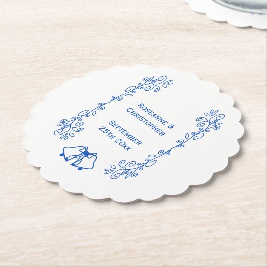 Wedding Paper Coaster Blue Sapphire Bells Untersetzer (angewinkelt)