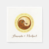 WEDDING PAPIER NAPKIN. Gold YinYang taubt. Serviette (Vorderseite)